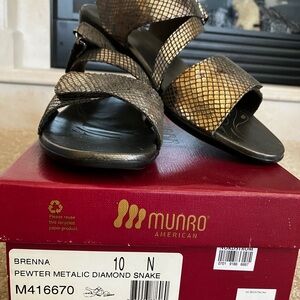 Munro Pewter Metallic Diamond Snake Sandals